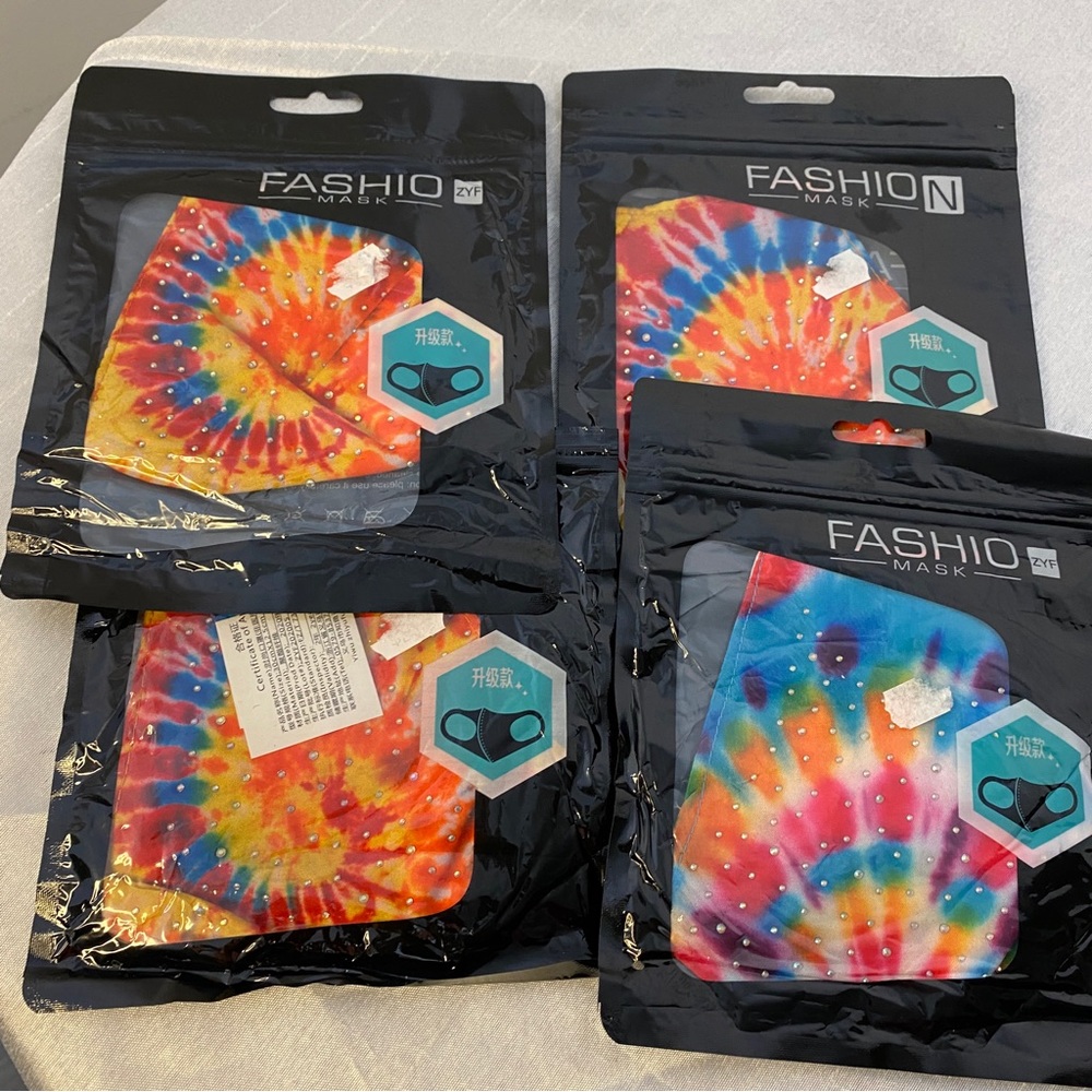TIE DYE FACE MASK ORANGE 4 Pieces NWT